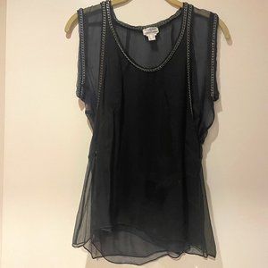 ALBERTA FERRETTI CHIFFON NAVY BLOUSE WITH CHAIN DETAIL